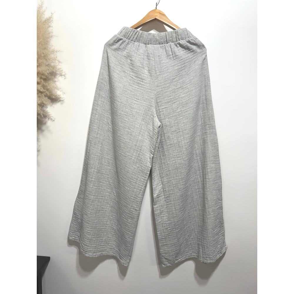 a. ren Crinkle Cotton Pull-On Wide Leg Pants Size S Elastic Waist in Light Gray - Picture 5 of 8